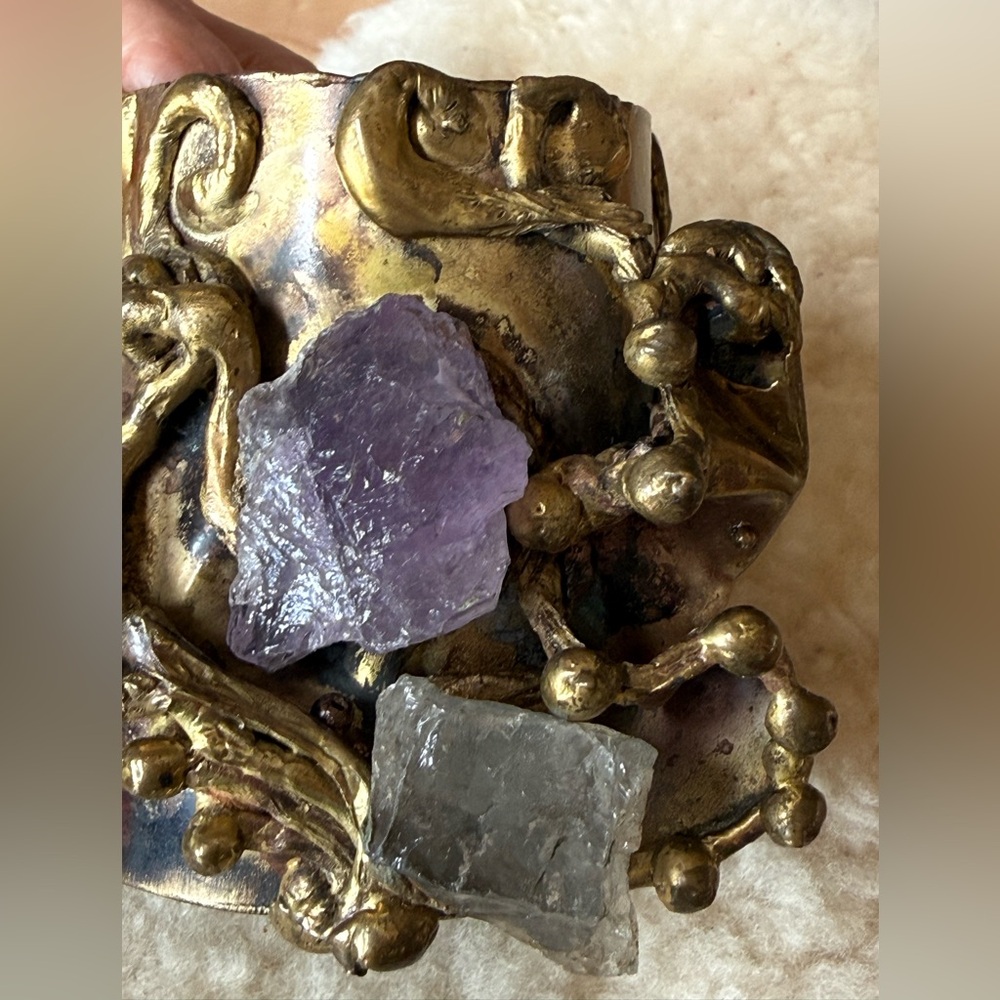 Brutalist, vintage, signed Carvalhu Rio, very heavy, unique, amethyst bracelet - Picture 6 of 15